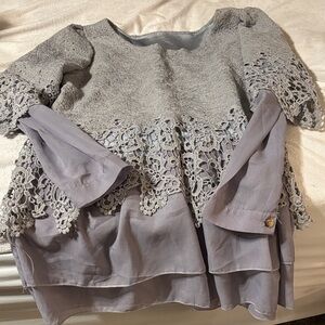 Elegant Gray Lace Women's Top
